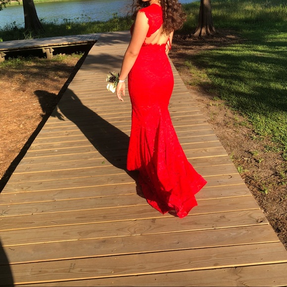 Red Lace Prom Dress - Picture 2 of 3